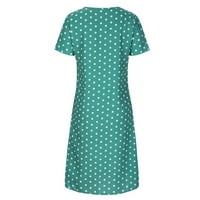 Tking modni ženski ljetni ležerni tušni ispis haljina od labavog bljeskalice sa džepovima s kratkim rukavima midi plaža tamno zelena l
