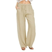 Duge pantalone za žene Ležerne prilike, pune pamučne posteljine od elastične struke Duge hlače sa širokom