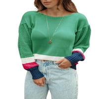 Ženske džemper za blokove Pleteni pulover Zimski casual dugi rukav džumper vrhovi marelice XL