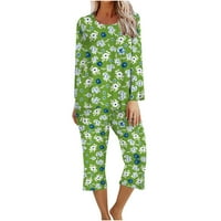 Pajama s dugim rukavima za ženske dugih rukava Pajamas Capri hlače za spavanje LoungeWer PJS set cvjetni