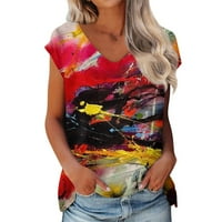 Ženski vrhovi kratki rukav casual bluza tiskane žene ljetne V-izrez T-majice Black XL