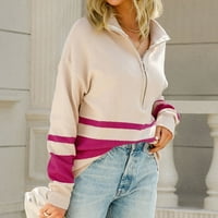 Dukseri za žensko čišćenje Ženski džemper kaput vrh V-izrez labav kaput s dugim rukavima vruće ružičaste