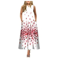 Clearsance Ljetne haljine za žene bez rukava cvjetno casual srednje dužine A-line okrugle dekolene haljine ružičaste m