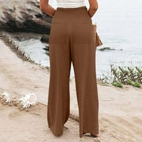 Učvršćene hlače sa punim bojama za žene Elastric High Squik pamučna posteljina sa stražnjim džepovima Plus veličine pantalone za gležnje