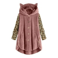 Ležerni kaput za žensko-turtleneck tiskani gumb s dugim rukavima dugih rukava Ležerni kaput ružičasti m