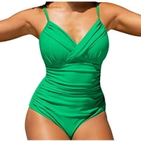Ženski kupaći kupaći kupaći rub rublje Leopard Print V izrez Kupanje odijelo Bikini kupaći kostimi zeleni s