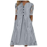 Ležerne haljine za žene Preppy stil V-izrez s kratkim rukavima s kratkim rukavima XL siva