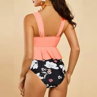 Dva bikinija set za žene V izrez široki remen cvjetni ispis umotani prednji ruffle sring kupaći kostim