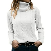 Kali_store obrežene džempere za žene Žene prevelizirane prugaste džemper s vratom Dugi rukavi Pleteni pulover TOP WHITE, L