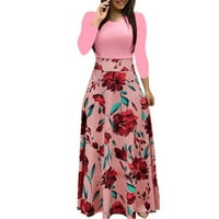 Jesenske haljine za žene dugih rukava vruća rasprodaja Žene Ljeto s dugim rukavima cvjetni ispisani casual o-vrat patchwork haljina maxi haljina