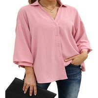 Niveer Women Loose gumb dole bluza Dame Elegantne košulje Plain Office rever vrat Jednosmjerna tunika