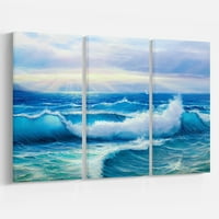 Art DesimanArt Sea Wave Sea & Shore Print na zamotanom platnom setu - - paneli