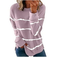Žene casual dugih rukava Crewneck Duksev prugasti ispisani labavi bočni split pulover majice za žene