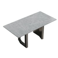 70.87 Moderna umjetna kamena siva ravno ivica crna metalna noga trpezarijski stol - može primiti 6-