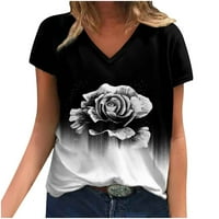 Hesxuno grafički tinejdžeri za žene ljetne modne cvjetne tiskane majice Slim Fit V izrez kratkih rukava