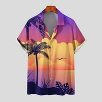 Muška labava fit košulja Odjeća Summer kratkih rukava Lapel Pulover Havajska plaža Prodaja Tropički list Print Tees Fashion Purple XXXXL