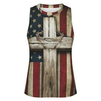 Dianli USA majice za žene okrugli vrat tunika američke zastave Star Striped print bez rukava bez rukava