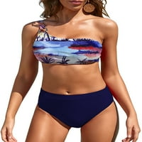 Voguele Dame kupaći kostimi bez rukava bez rukava dva bečaćeg plivanja Bikini setovi listovi ispisane