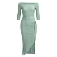 Ženska mini haljina V-izrez s dugim rukavima, puna ležerna ljeta Srednja dužina Žene Haljine zelena XL