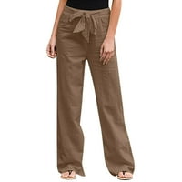 Žene Capris hlače Čvrsto boje ravne široke noge Elastične visoke struke Duge ljetne hlače sa džepovima