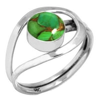 Sterling srebrni prsten za žene - muškarci bakar zeleni tirkizni dragulj Srebrna prstena Veličina modne