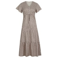 Ljetne haljine za žensko čišćenje klasičnih ženskih ljetnih casual v-izrez kratkih rukava, ruffle hem