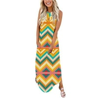 Ženska ljetna haljina Ženska ležerna Ispiši labav sandress dugačka haljina Crisscross Split Maxi haljina ljetna haljina za plažu sa džepom