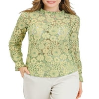 ALLEGRA K Ženska Crochet čipka vidi kroz cvjetni ruff bluza