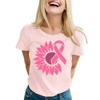 Majice Fabiurt za žene Ženske ružičaste tiskane kratkih rukava O vrat majica TOP bluza, ružičasta
