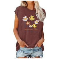 Ženski bluze Ženska ljetna casual modna fabrika cvijeće Ispis O-izrez kratkog rukava s kratkim rukavima TOP WINE XL