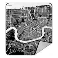 New Orleans Mapa Crne fizisne vodene vodene ceste pokrivač Kristalno baršunaste bacanje pokrivač