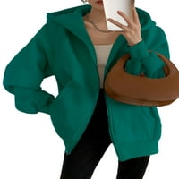 Noilla Ženska odjeća Vrhovi kapuljača sa kapuljačom kaputa sa punim zip dukserom dame gusta runo obložena trava -Green m