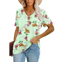 Uorcsa Beach casual kratki rukav V izrez cvjetni ispisani modni svestrane ljetne žene t majice mint zelene boje