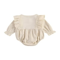 Douhoow Baby Girls Romper Solid Bool okrugli vrat Ruffles Dugi rukav Bodysuit kombinezon 0-18m