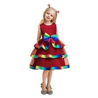 Haljine za djevojčice za dijete Dječje djece ruffles Bowknot Pageant Birthday Kids Rainbow haljina Play haljina crvena 5y-6y