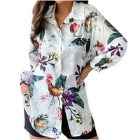 Dadaria Fall Bluze za žene plus veličine ženski smiješni modni cvijet od tiskani V-izrez dugih rukava labav top bluza bijeli XL, žene