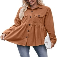 Paille na dugim rukavima za žene košulje u košulju casual labavo pune boje u boji sa džepom karamelom boja l