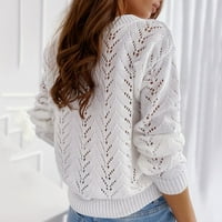 Ženski novi V izrez za rezanje s dugim rukavima niski rez pulover pulover čvrste boje vrhovi plemenske džemper slim džemper sa malim bijelim