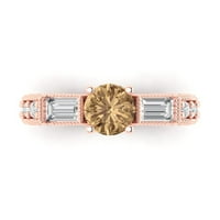 2. CT sjajan okrugli rez simulirani šampanjac 14k Rose Gold Solitaire sa akcentima s tri kamenom prsten veličine 9.75