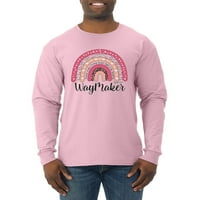 Waymaker Rainbow Inspirational Christian Muška majica dugih rukava, svijetlo ružičasta, XX-velika
