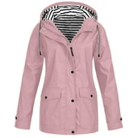 Haxmnou Žene Vodootporno kišni kaput od čvrstog kapuljača jakna na otvoreni kaput plus ženski kaput Pink XXL