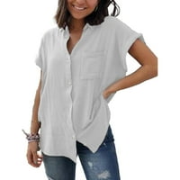 Ženska pamučna posteljina majica kratkih rukava Dame OL Work Solid-up bluza