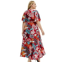 Phenas Women Plus Veličina V omotač Maxi haljina Flutter kratki rukav visoki struk ruffle letnje haljina