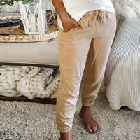 Ženske nove džepne casual hlače Solidna boja elastična struka snopa stopala