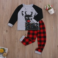 Jedan otvaranje dječaka Božićne dvodijelne set odjeće, kućni trošak jelena pulover za ispis + plastirane duge hlače, crvena crna