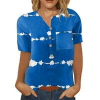 APEPAL ženski povremeni V izrez za vrat up bluza Top kratkih rukava Ispis ljetna majica Blue XL