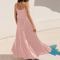Gotyou haljine Žene Solid Bohemian Casual Mini plaža Haljina Naplaćena nepravilna haljina Plaža Halter duga haljina Pink XXL