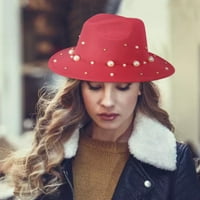 Yubnlvae biseri dame modni šešir panamski šešir s ručno rađenim fedoram bejzbol kapice crvene boje