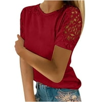 Cuoff bluze za žene modna čipka šuplja Čvrsta boja okrugla vrata kratka rukava majica ženske vrhove