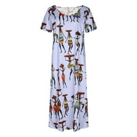 Ljetne haljine za žene plus veličine kratkih rukava za tisak cvjetnog uzorka Okrugli izrez Midi Split
